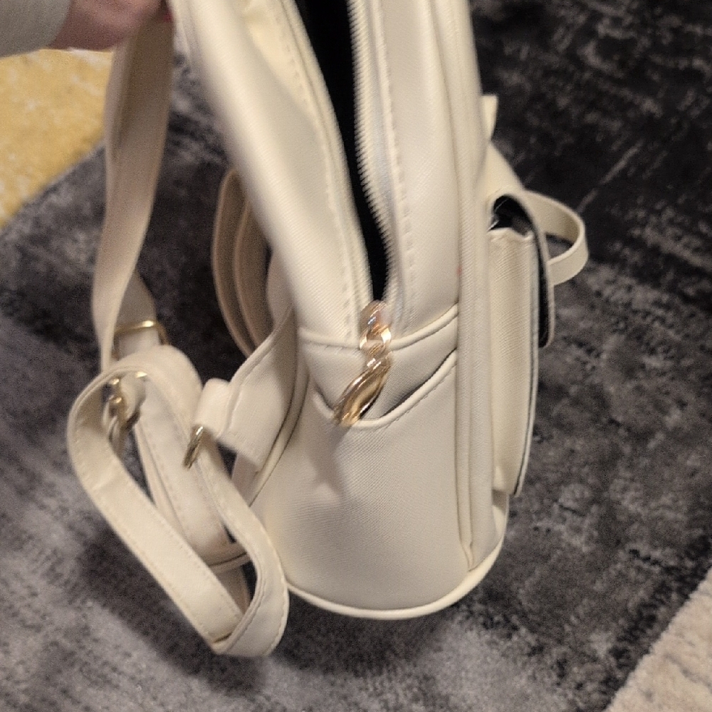 White Mini Backpack Purse with Bow Accent - Picture 7 of 8
